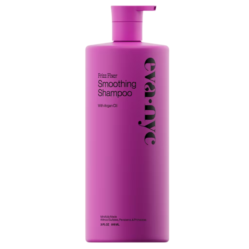 Eva NYC Frizz Fixer Smoothing Shampoo with Argan Oil, 31 fl oz (916 ml), free from sulfates, parabens, and phthalates.