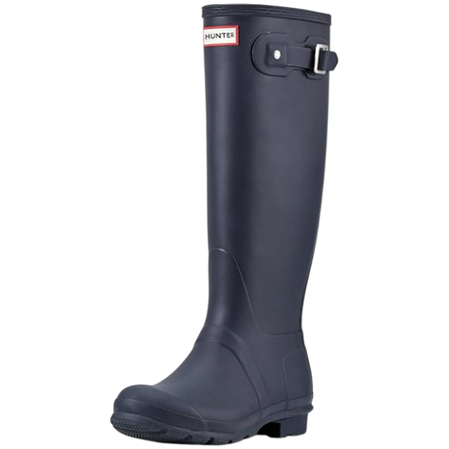 Hunter Original Tall Women's Rain Boots, featuring a sleek matte finish with an adjustable strap and buckle near the top, designed for waterproof protection and comfort.