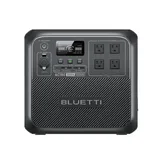 A BLUETTI AC180 portable power station featuring four AC outlets, digital display, and control buttons for managing power settings.