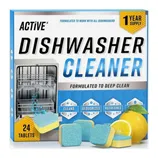 Active Dishwasher Cleaner, 24 tablets, is formulated to deep clean, deodorize, and refresh dishwashers. Contains a one-year supply and features a lemon scent.