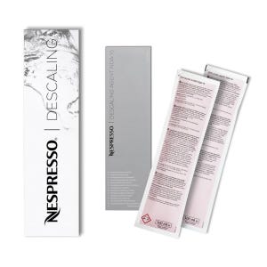 Nespresso Descaling Kit includes two 100 ml sachets of descaling agent NDA 16 for cleaning coffee machines. The packaging features clear instructions for use.