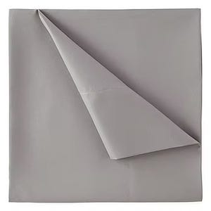 A light gray, neatly folded twin sheet set, consisting of a flat and possibly fitted sheet, with a smooth texture.