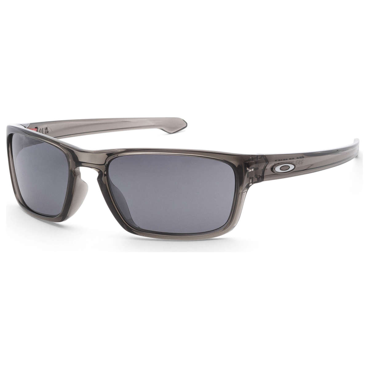 Sunglasses with a gray, rectangular frame and dark lenses, featuring the Oakley logo on the side.