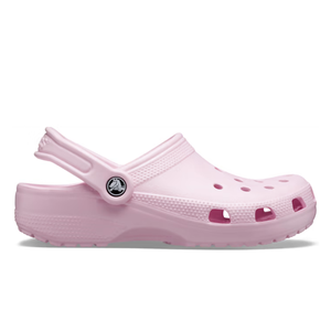 A single light pink Crocs clog with a rotating heel strap and circular logo on the side.