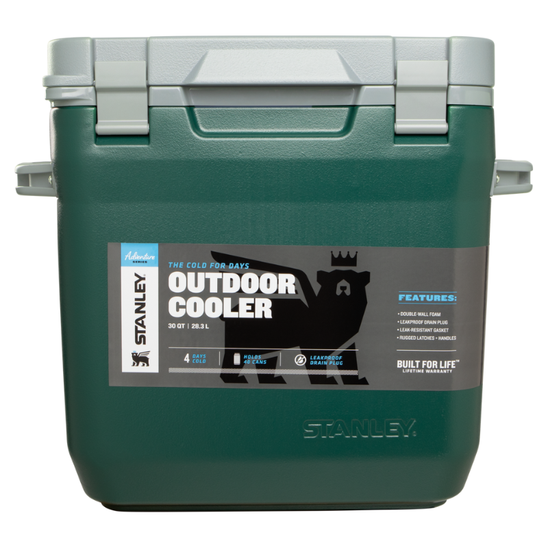 Stanley Adventure Outdoor Cooler, 30 QT, with double-wall foam, leakproof drain plug, and rugged latches, keeps contents cold for up to 4 days and holds 40 cans.
