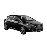 A black Ford hatchback car parked against a white background.
