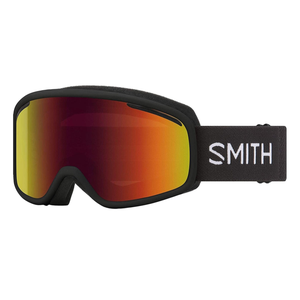 Ski goggles with a red-orange gradient lens and black frame. The strap is black with the brand name \“SMITH\“ in white lettering.