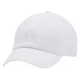 White baseball cap with tonal logo embroidery on the front and a curved visor.