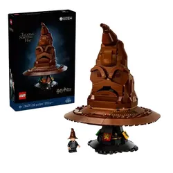 LEGO Harry Potter Talking Sorting Hat set, featuring a detailed build of the iconic hat with a mini-figure and packaging. Model number 76429 with 563 pieces.
