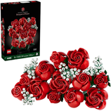 LEGO Icons Botanical Collection: Bouquet of Roses set, model number 10328, consisting of 822 pieces, featuring realistic red roses and white flowers designed for ages 18 and up.