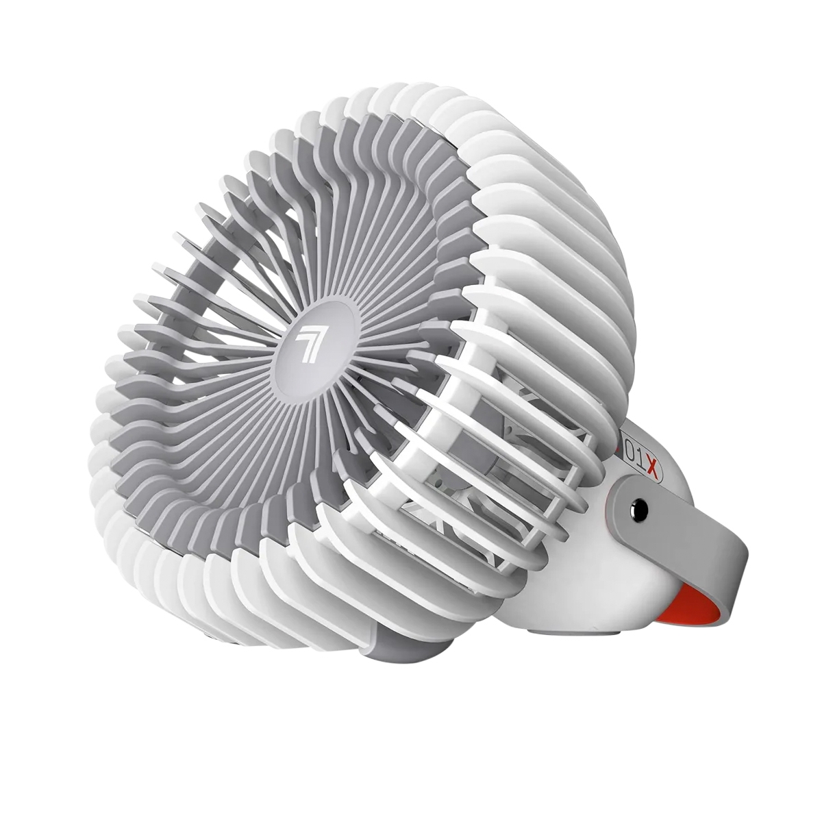 Sharper Image by Vornado Cordless Fan features a compact, modern design with a spiral grill and a muted white and gray color scheme. It's portable and adjustable, ideal for personal cooling needs.