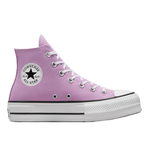 High-top purple Converse Chuck Taylor All Star sneaker with a white rubber sole, white laces, and the classic star logo patch on the side.