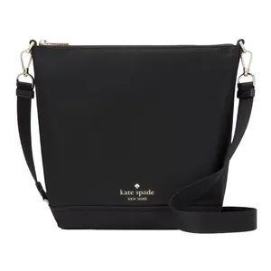 A black Kate Spade New York crossbody bag with a detachable shoulder strap and gold hardware accents.