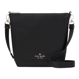 A black Kate Spade New York crossbody bag with a detachable shoulder strap and gold hardware accents.