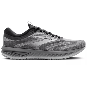 Gray Brooks running shoe with a mesh upper, black and white accents, and a cushioned sole.