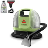 Bissell Little Green Mini Cordless carpet cleaner with a vacuum attachment and OXY Spot & Stain cleaner.