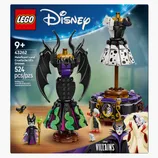 LEGO Disney set 43262 features Maleficent's and Cruella De Vil's dresses, with 524 pieces designed for ages 9 and up, part of the Disney Villains collection.