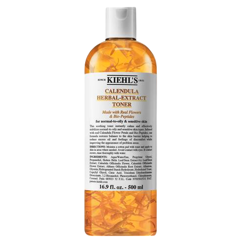 Kiehl's Calendula Herbal-Extract Toner, 16.9 fl. oz. (500 ml), formulated for normal-to-oily and sensitive skin, made with real flowers and bio-peptides.