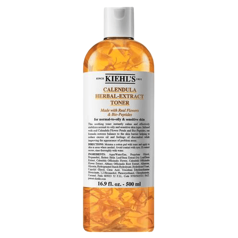 Kiehl's Calendula Herbal-Extract Toner, 16.9 fl. oz. (500 ml), formulated for normal-to-oily and sensitive skin, made with real flowers and bio-peptides.
