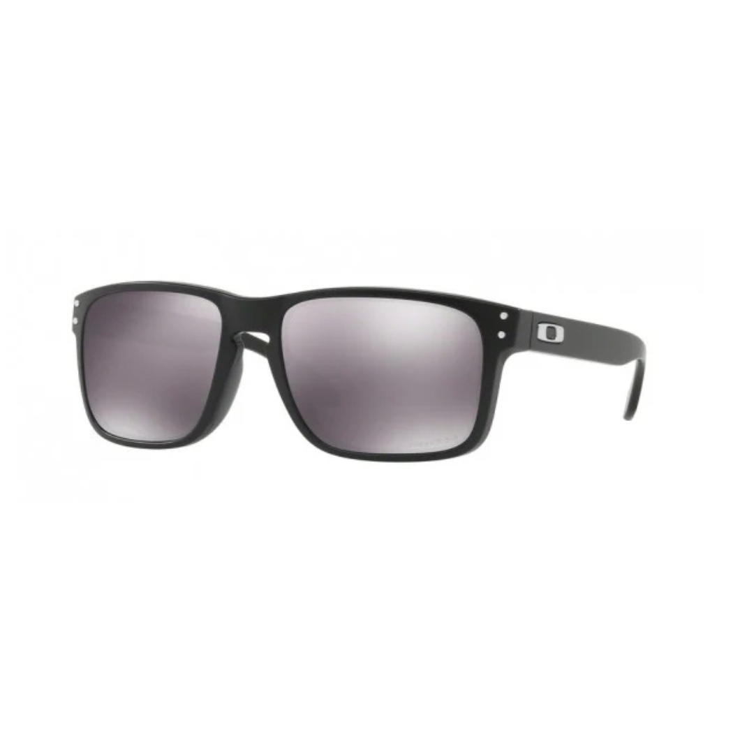 Black sunglasses with a matte frame and silver reflective lenses, featuring a small logo on the temple.