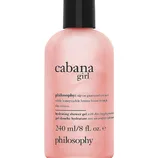 Philosophy Cabana Girl hydrating shower gel, 240 ml/8 fl. oz., with a guava and coconut scent, described as evoking a honeysuckle breeze.