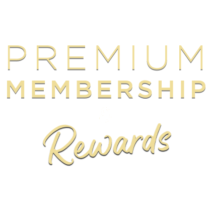 Text displays \“Premium Membership & Rewards\“ in an elegant font.