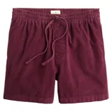 Burgundy corduroy shorts with an elastic waistband and drawstring closure.