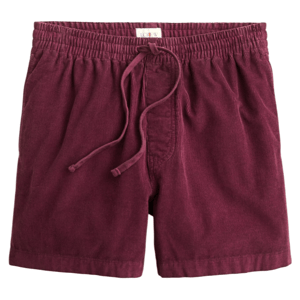 Burgundy corduroy shorts with an elastic waistband and drawstring closure.
