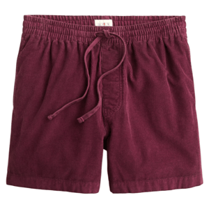 Burgundy corduroy shorts with an elastic waistband and drawstring closure.