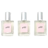 Three bottles of Amazing Grace perfume with a light pink label and silver cap.