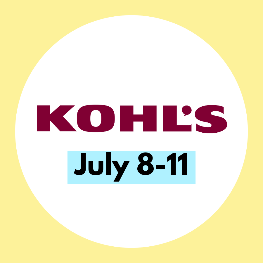Kohl's promotional graphic highlighting a sale event from July 8-11, with bold text and a yellow background.