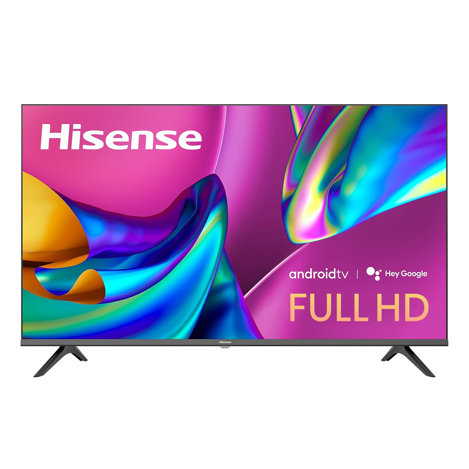 Hisense 32\“ Smart TV with Full HD resolution, supports Android TV and voice control via Hey Google.