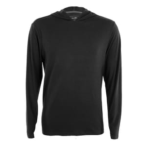 Black long-sleeved men's hoodie with a hood and no visible logos or designs.