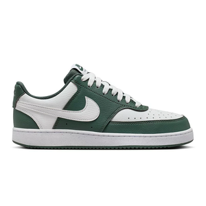 Nike sneaker, low-top design with white and green color scheme, featuring a white Nike swoosh logo on the side.