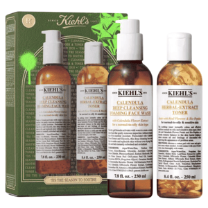 Kiehl's Calendula set includes a Calendula Deep Cleansing Foaming Face Wash (7.8 fl. oz.) and a Calendula Herbal-Extract Toner (8.4 fl. oz.), formulated for normal-to-oily skin types.