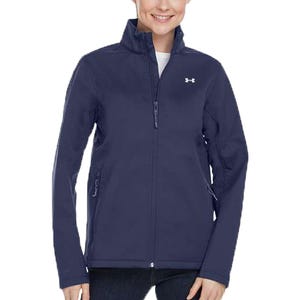 Navy blue Under Armour jacket with a white logo on the chest, featuring a front zipper and two zippered side pockets.