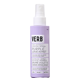 Verb Purple Leave-In Mist, a 120 ml spray for toning, detangling, conditioning, and refreshing blonde, grey, silver, and highlighted hair.