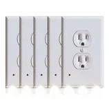 A set of outlet covers with built-in LED night lights at the bottom, designed to provide illumination without needing additional plug-in night lights.