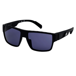 Black Adidas sunglasses with a rectangular frame and dark lenses, featuring the Adidas logo on the temples.