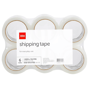 Pack of 6 rolls of Office Depot shipping tape, measuring 1.89 inches by 70.8 yards each, total 424.8 yards.