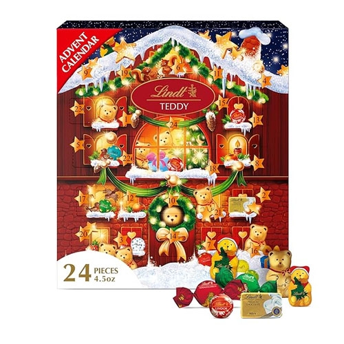 a box of lindt chocolates featuring a teddy bear design