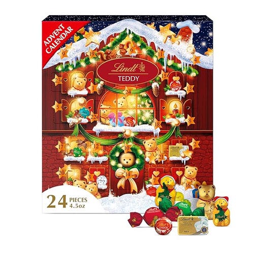 a box of lindt chocolates featuring a teddy bear design