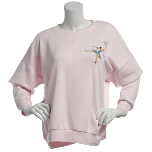 Pink Tru Self Ballerina V Neck Sweatshirt featuring a small ballerina illustration on the left chest, with a relaxed fit and long sleeves.