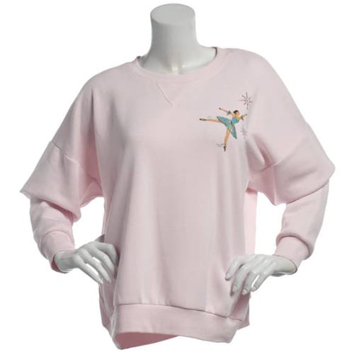 Pink Tru Self Ballerina V Neck Sweatshirt featuring a small ballerina illustration on the left chest, with a relaxed fit and long sleeves.