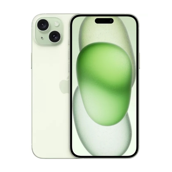 A white smartphone with a dual camera setup on the back and a green wallpaper on the screen.