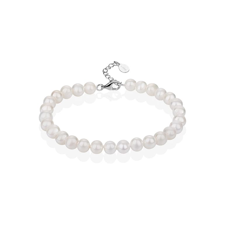 A double-stranded pearl bracelet with a silver clasp.