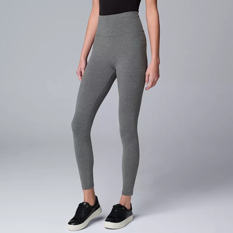 Grey leggings and black sneakers.