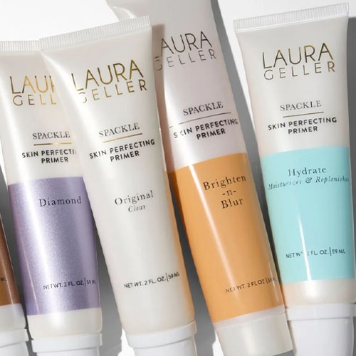 Laura Geller Spackle Skin Perfecting Primers in variants: Diamond, Original Clear, Brighten-n-Blur, and Hydrate, each in 2 fl. oz. tubes.