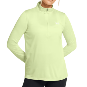Light green, long-sleeve pullover with a quarter-zip, featuring the Under Armour logo on the chest.