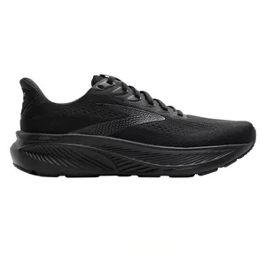 A black athletic running shoe with a cushioned sole and breathable mesh upper, featuring the brand name \“Brooks\“ and the model \“Ghost\“ on the side.